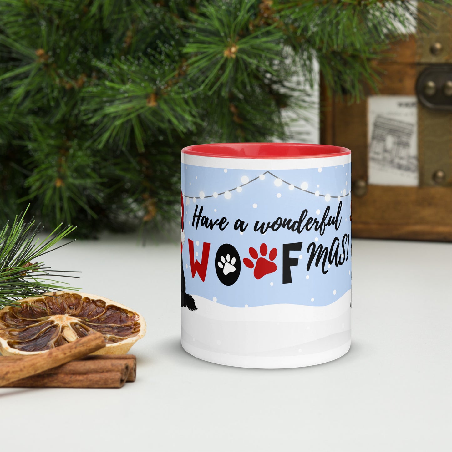 "Wonderful Woofmas" mug - black Cockapoo