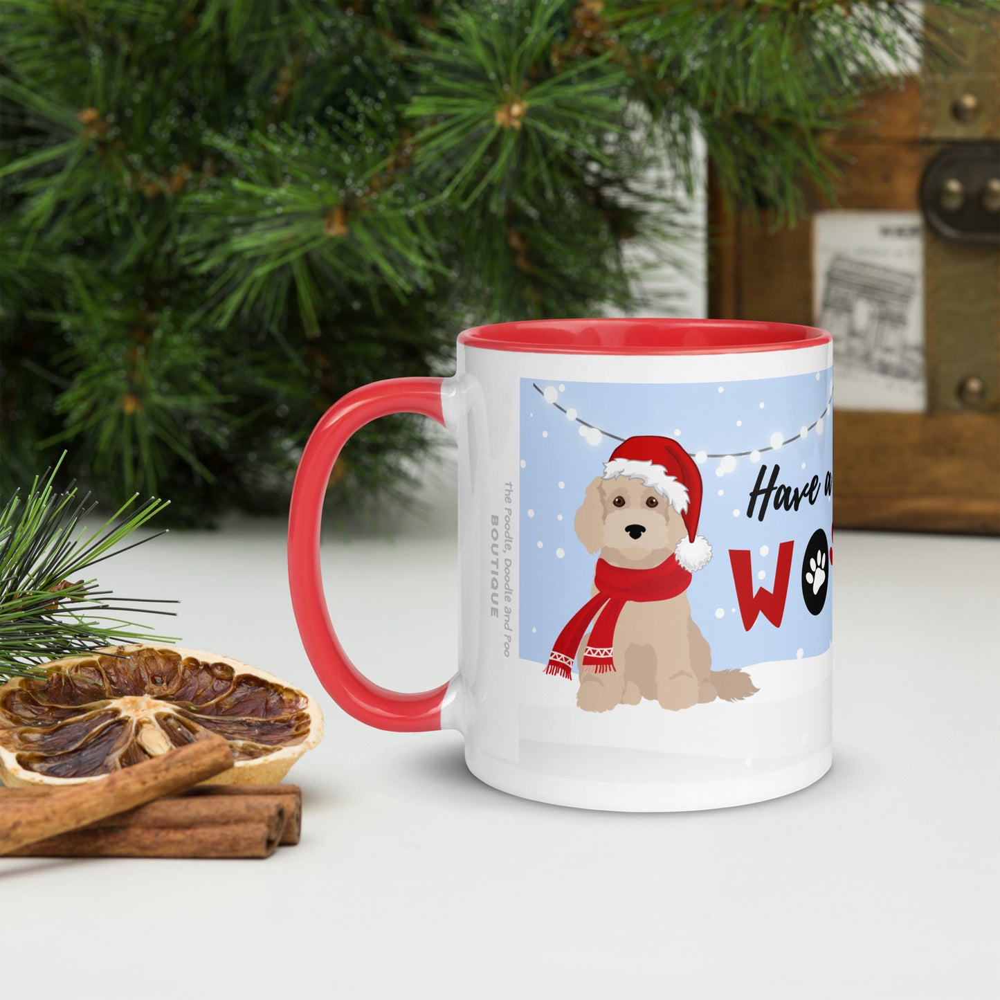 "Wonderful Woofmas" mug - light golden Cockapoo