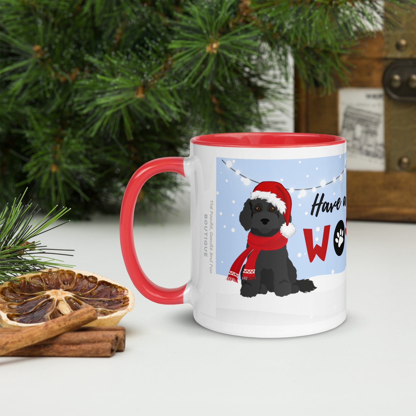 "Wonderful Woofmas" mug - black Cockapoo