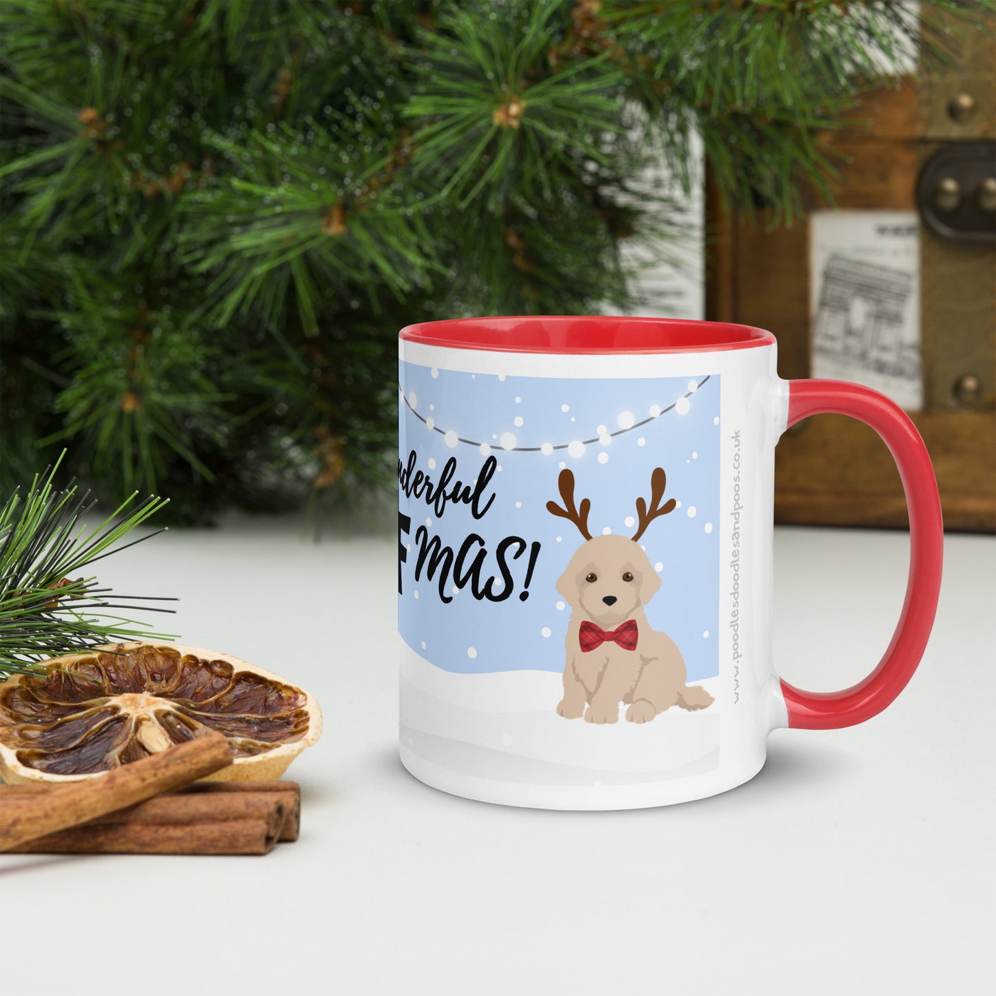 "Wonderful Woofmas" mug - light golden Cockapoo