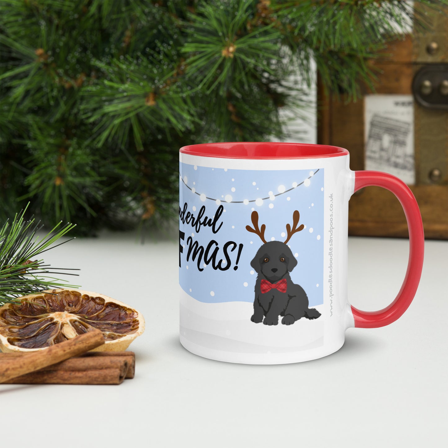 "Wonderful Woofmas" mug - black Cockapoo