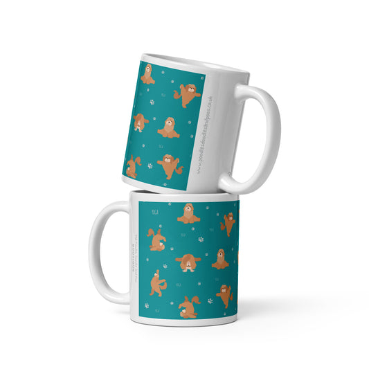 "Yoga Poos" mug in teal