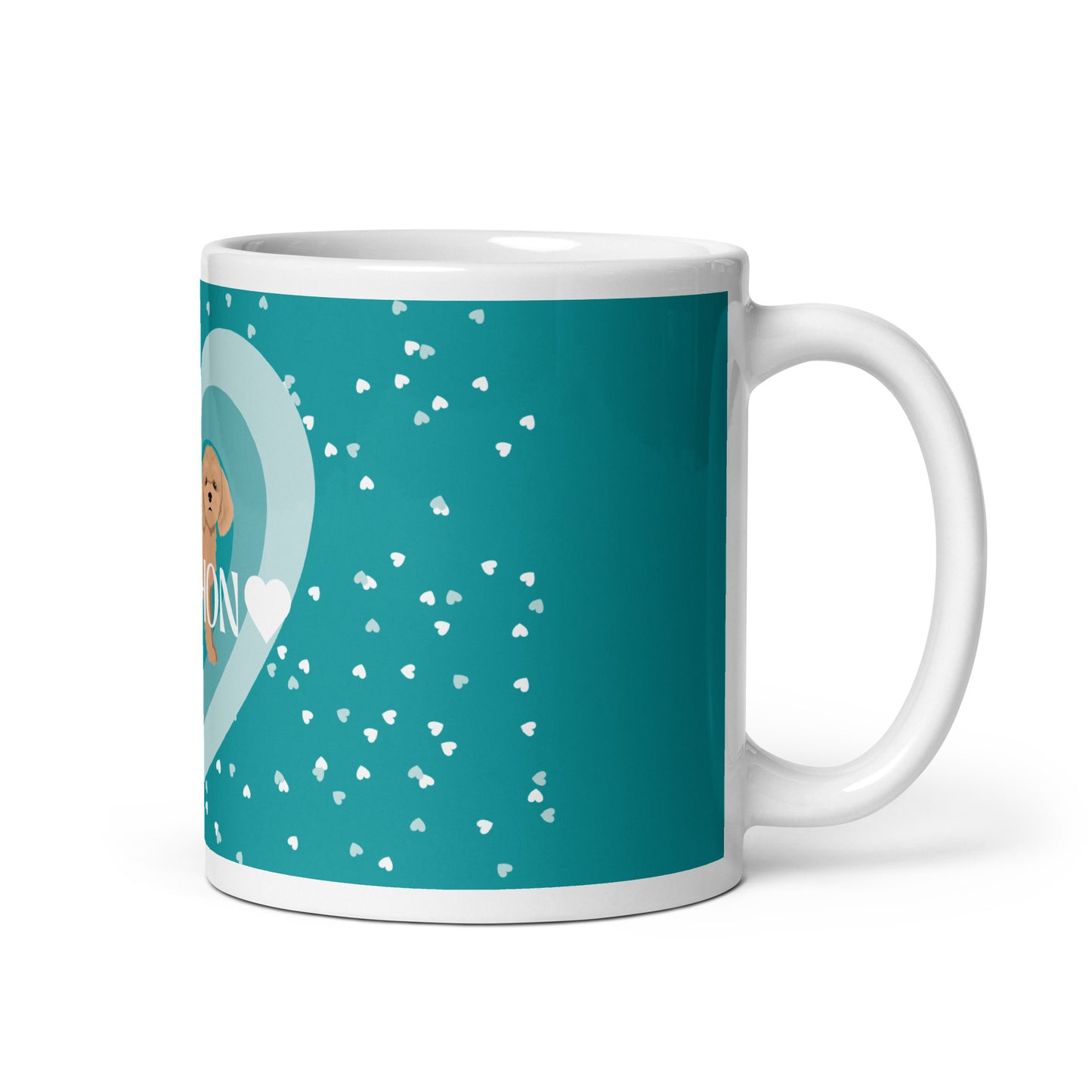 "Love" White glossy mug - apricot Poochon