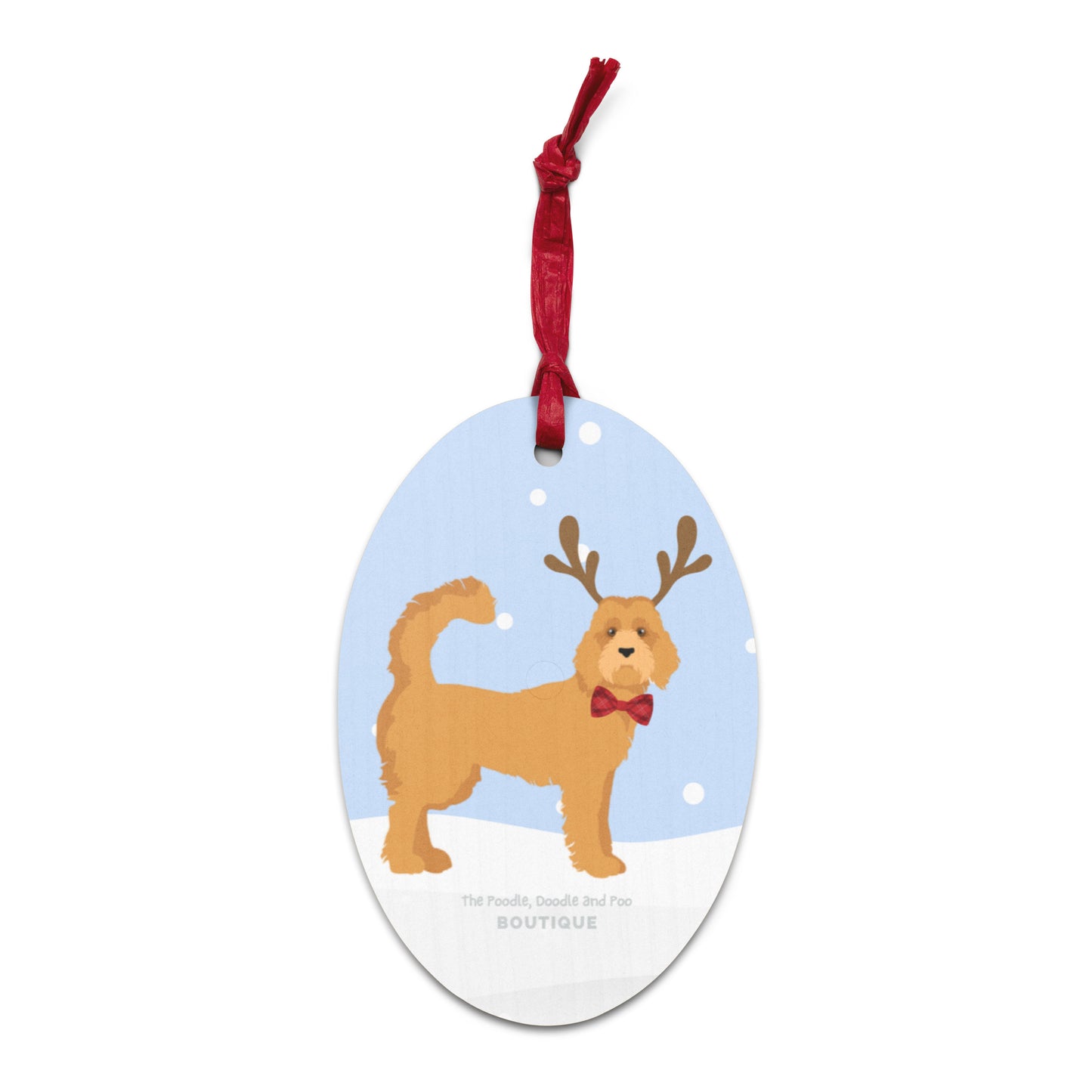 "Wonderful Woofmas" Wooden Christmas ornament - dark golden Doodle