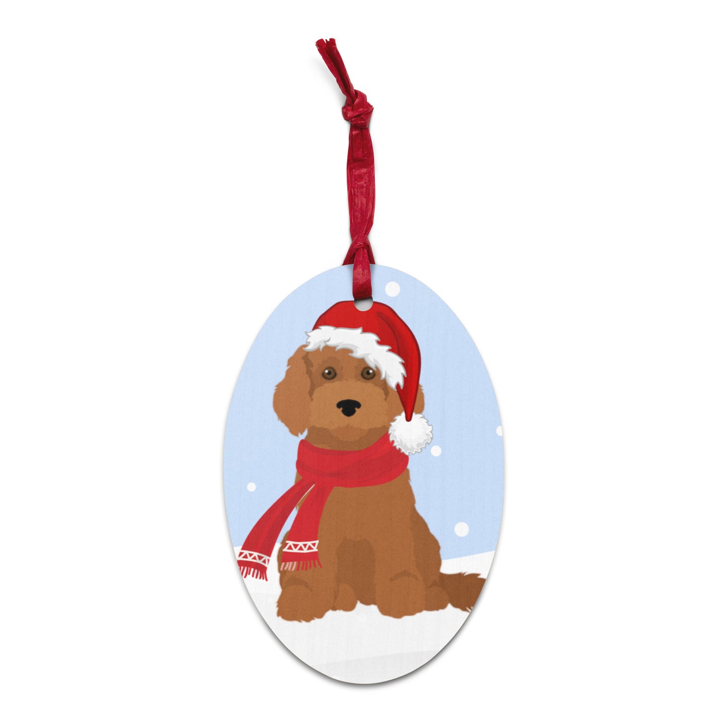 "Wonderful Woofmas" Wooden Christmas ornament - red Cockapoo