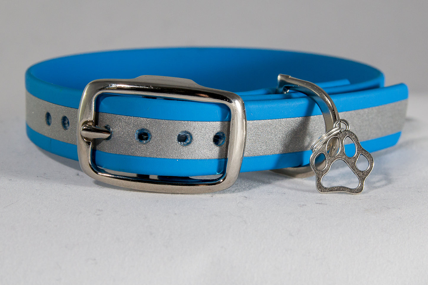 Hand-made BioThane Collar Reflective Blue